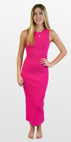Hot Pink Trend Ribbed Bodycon Maxi Dress