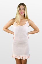 Load image into Gallery viewer, Pale Pink Ruffle Hem Crochet Dress