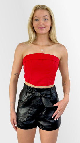 See Me Tie Front Faux Leather Shorts