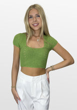 Load image into Gallery viewer, Green Peace Crochet Knit Top