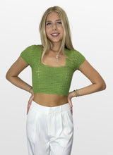Load image into Gallery viewer, Green Peace Crochet Knit Top