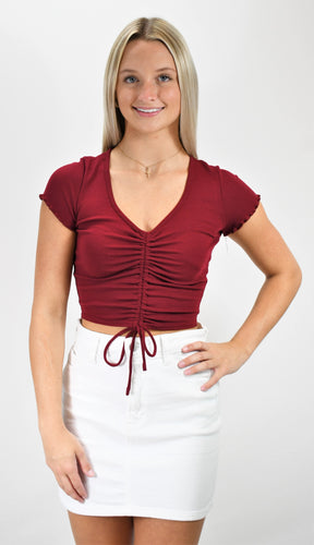 Out In Front Ruched Front Crop Tee