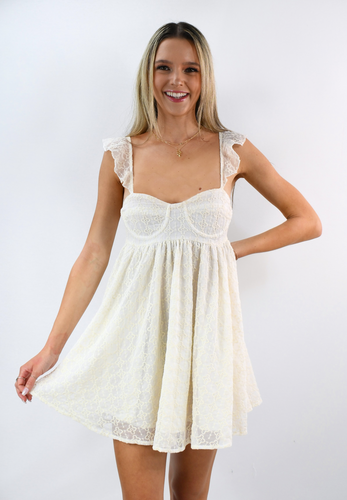 Creamy Lace Bustier Bodice Mini Dress