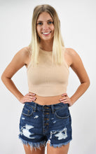 Load image into Gallery viewer, High Energy Exposed Button Distressed Denim Shorts