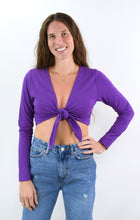 Load image into Gallery viewer, Tie Score Crop Top With Long Sleeves