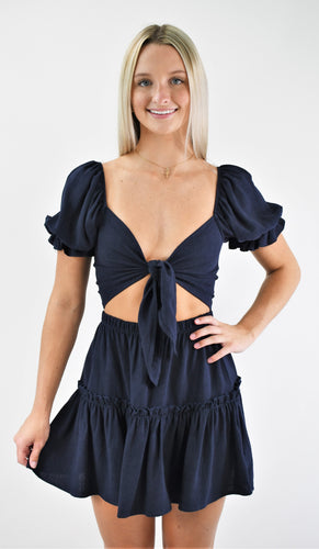 Take It Away Front Tie Crop and Flounce Skirt Set