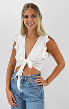 Load image into Gallery viewer, Just Enough Open Front Tie Top With Ruffle Sleeves