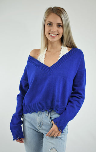 Dare To Be Distressed V Neck Sweater