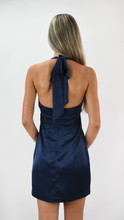 Load image into Gallery viewer, Midnight Blue Satin Halter Dress