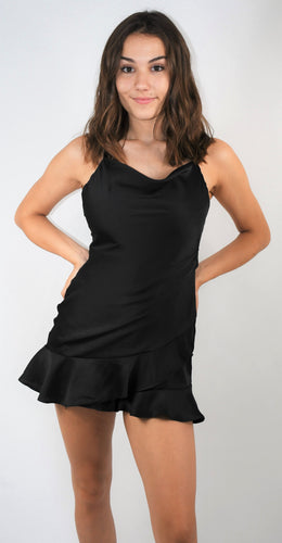 I’ve Got Your Number Cowl Neck Romper with Ruffle