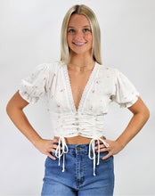 Load image into Gallery viewer, Delicate Crimson Bloom Front Ruched Crop Top