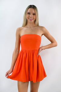 Orange Crush Strapless Romper