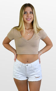 Everyday Cropped V Neck Tee