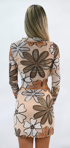 Soft Brown Bloom Long Sleeve Mesh Top