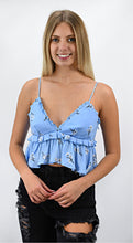 Load image into Gallery viewer, Bloomin&#39; Blue Crop Top with Peplum