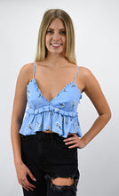 Load image into Gallery viewer, Bloomin&#39; Blue Crop Top with Peplum