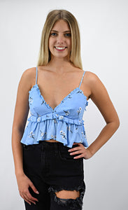 Bloomin' Blue Crop Top with Peplum