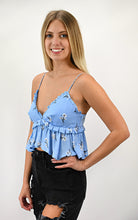 Load image into Gallery viewer, Bloomin&#39; Blue Crop Top with Peplum