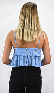 Bloomin' Blue Crop Top with Peplum