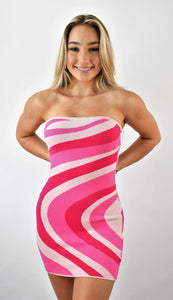 Pink Passion Swirl Strapless Knit Dress