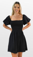 Load image into Gallery viewer, Black Out Smocked Open Midriff Dress