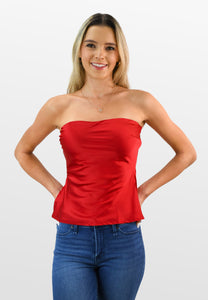 Sleek Satin Long Line Strapless Top