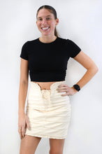 Load image into Gallery viewer, Lace Up Faux Leather Pleated Pencil Skirt