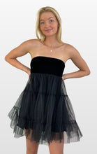 Load image into Gallery viewer, Black Velvet and Tulle Strapless Dress