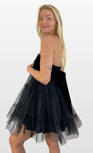 Black Velvet and Tulle Strapless Dress