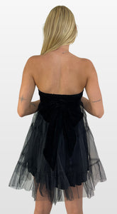 Black Velvet and Tulle Strapless Dress