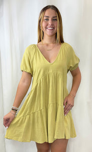 Natural Gold Tiered Babydoll Shift Dress