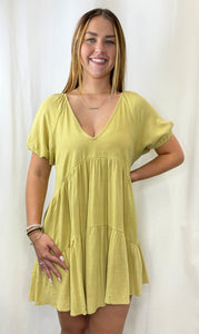 Natural Gold Tiered Babydoll Shift Dress