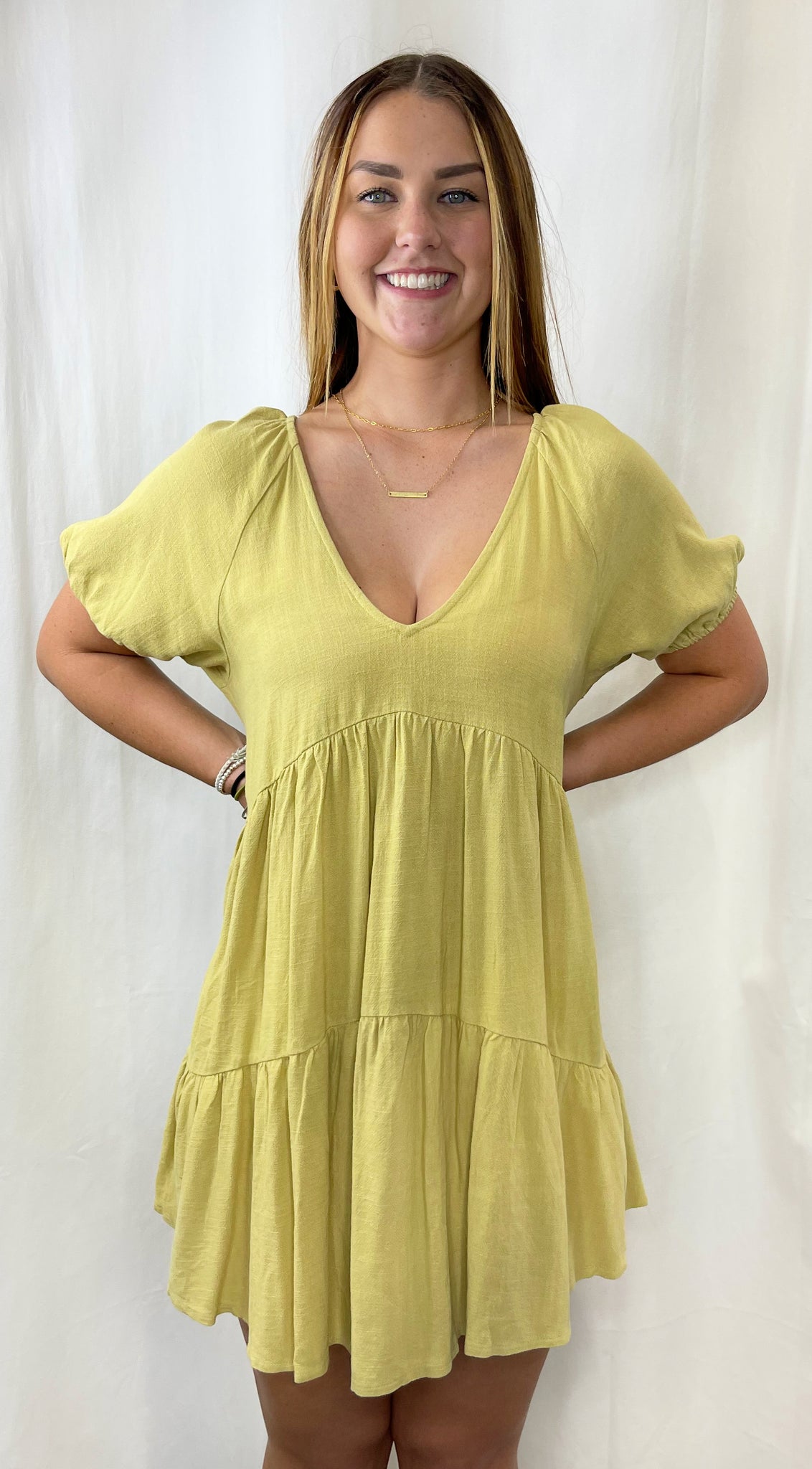 Natural Gold Tiered Babydoll Shift Dress The Campus Colors Boutique Natural Gold Tiered Babydoll Shift Dress The Campus Colors Boutique