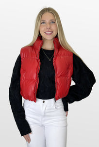 Red Rider Faux Leather Puffer Vest