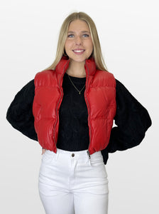 Red Rider Faux Leather Puffer Vest