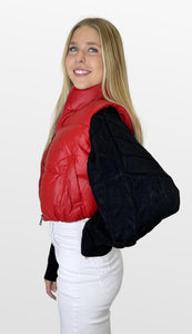 Red Rider Faux Leather Puffer Vest