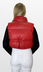 Red Rider Faux Leather Puffer Vest