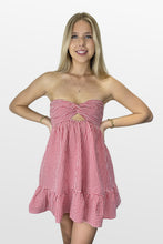 Load image into Gallery viewer, Gingham Game Strapless Twist Dress