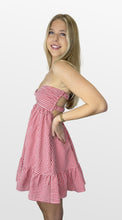 Load image into Gallery viewer, Gingham Game Strapless Twist Dress