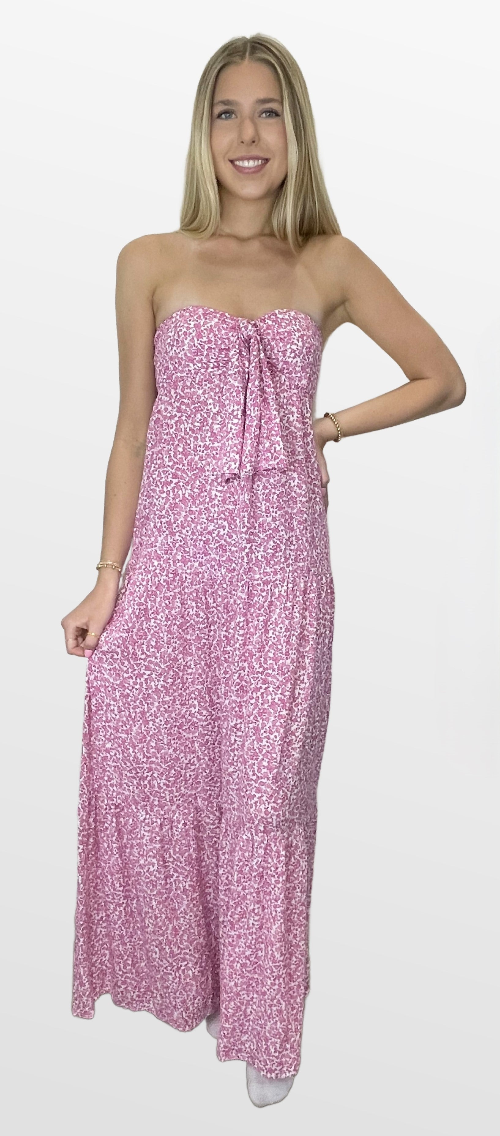 Tiny Floral Bloom Strapless Maxi Dress L