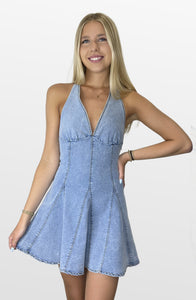Special Outing Denim Halter Dress