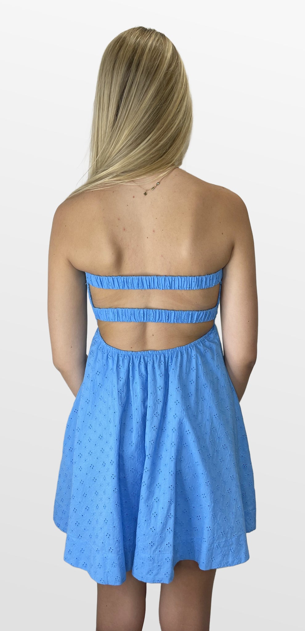 strapless eyelet dress Erika Blue Eyelet Strapless Mini Dress - Cotton Candy LA - Size L