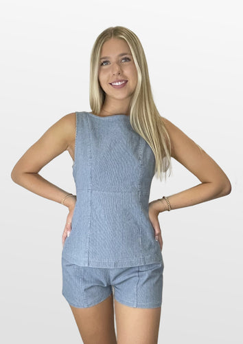Subtle Stripe Denim Short Set