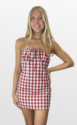 Field Trip Gingham Strapless Dress
