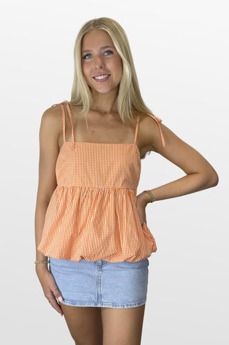 Go Orange Gingham Babydoll Top