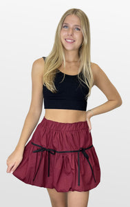 Bows and Bubble Hem Mini Skirt