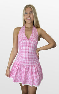 Sweet Summer Gingham Halter Dress