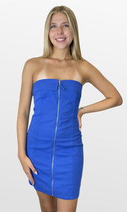 Fun Game Front Zip Strapless Dress