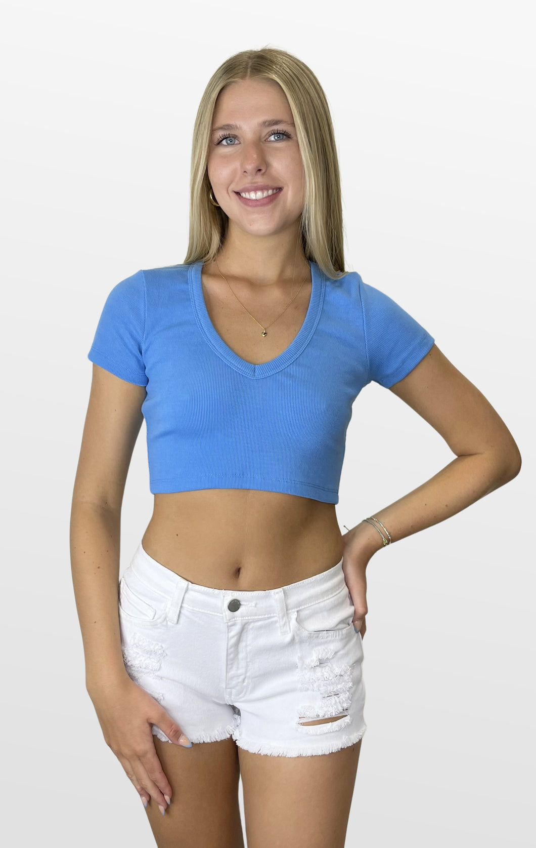 Everyday Cropped V Neck Tee