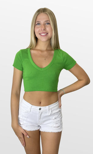 Everyday Cropped V Neck Tee